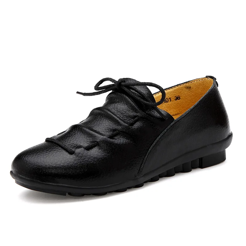 

Genuine Leather Shoes Women Loafers Mocasin Slip On Shoes For Women Spring Fall Pointed Toe Flats Ladies Leather Shoes Black