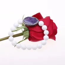 Pulseras de cuentas para las mujeres hombres joyería de moda declaración de cristal púrpura de piedra de coral Blanco encanto ronda pulsera Pulseiras feminin