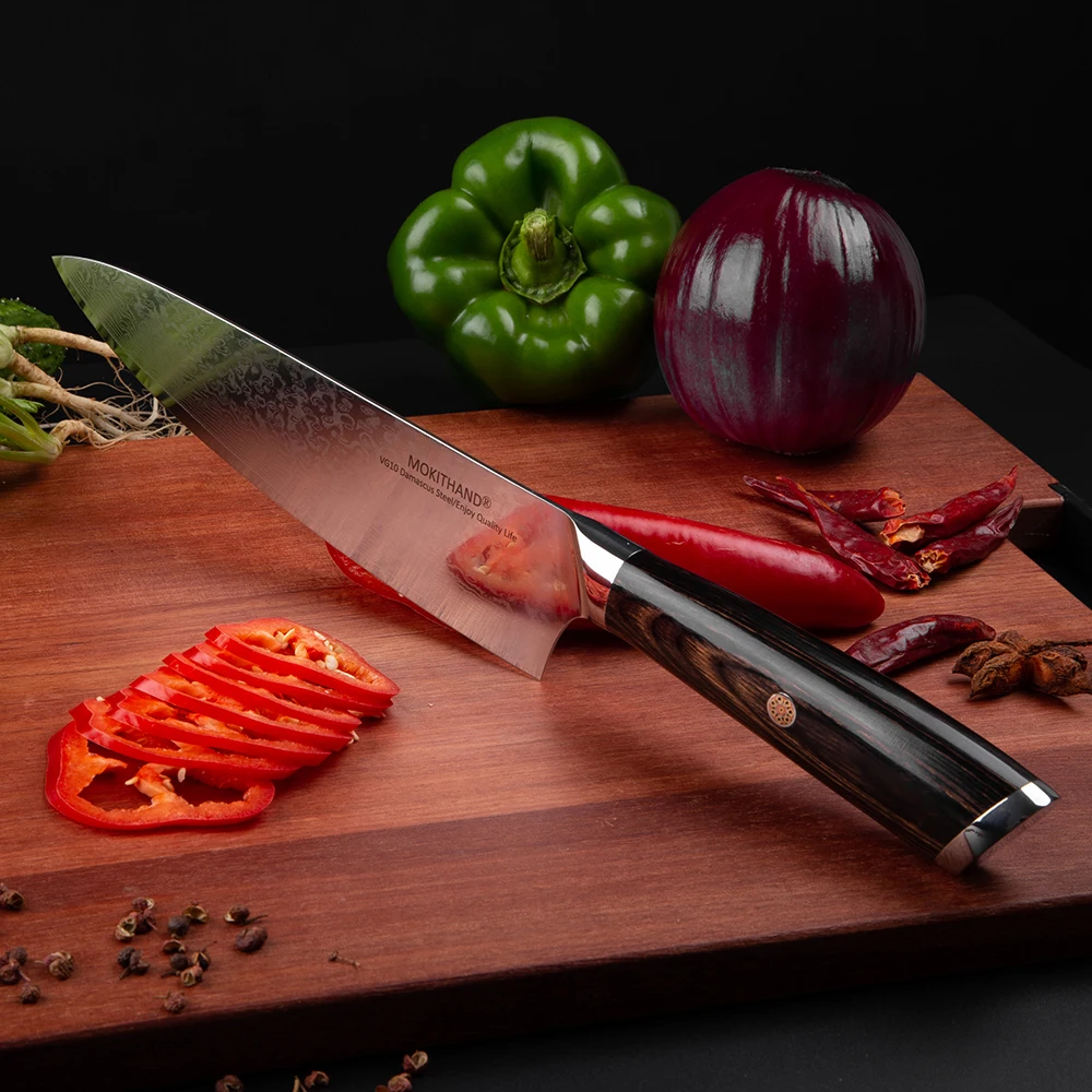 Mokithand 8 дюймов дамасский нож для шеф-повара ножи острыми VG10 японский кухонный нож Профессиональный 67 Слои японский нож