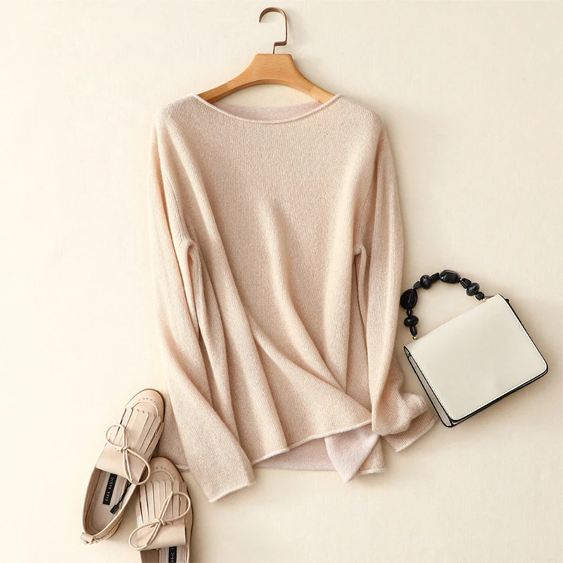 Tops Jerseys Pink De Lurex Cuello Manga light Gray Cachemira Suéter Otoño Para Básico Redondo Holgado ivory Larga Suave Tejido 100 Jersey Invierno Mujer UdnTdBWOqw