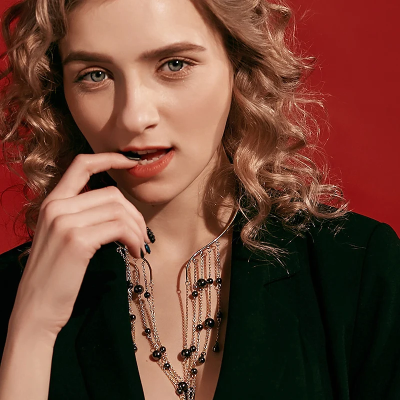 kiss me Trendy Gray Beads Long Tassel Choker Necklace 4 xl01580b (8)