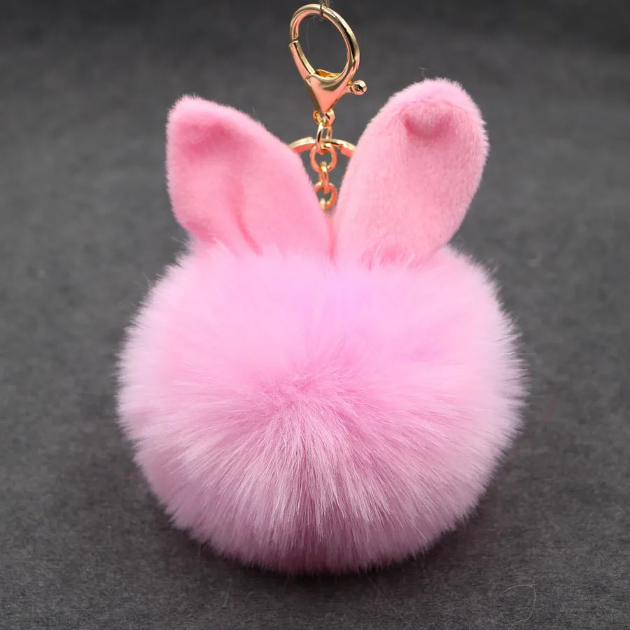 

High quality cute rabbit ear hair ball pendant fur fashion handbags accessories plush keychains ornaments plush ball pendant
