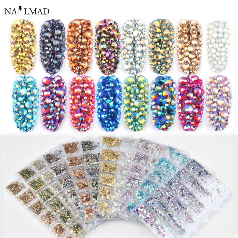 1bag Nail Rhinestones Multi size Mixed Flatback AB Rhinestones Nail Art