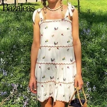 Bazaleas летнее платье с цветочной вышивкой в стиле ретро, модные женские платья на тонких бретелях, Прямая поставка