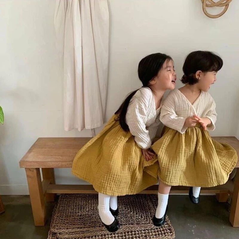 

Kids Girls Long Sleeve Dresses Toddler Baby Girl Clothes Children Autumn Cotton Linen Dress For Gilrs Clothing 1-7Y