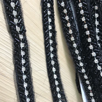 

Black/Silver Rhinestone Mesh Beaded Trim For Jewelry Headpiece DIY Dress Lace Belt New Arrival 2 Colors 3 Yards