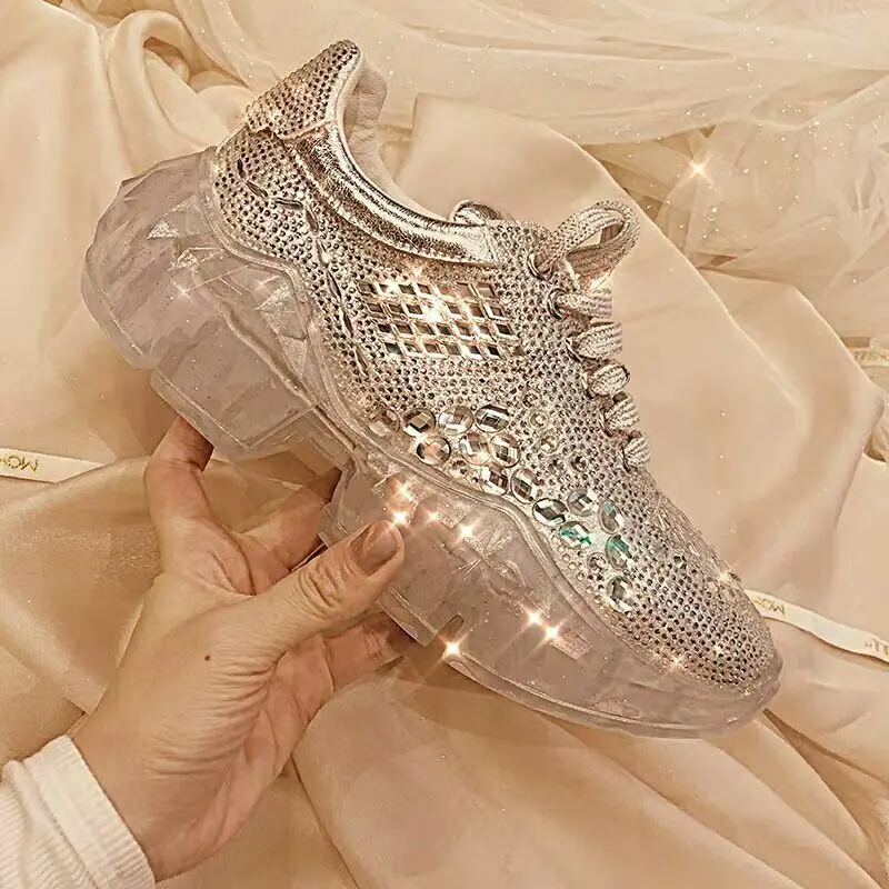 

Fashionable Water Drills Shoe Spring New Fund Crystal Shoe Female Student Sneaker Bling