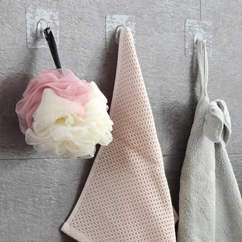 6Pcs Transparent Self Adhesive Door Wall Hangers Hooks for Plastic Storage Kitchen Bathroom