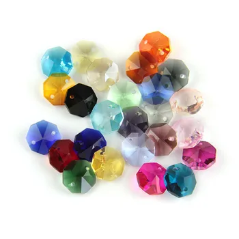 

Mixed Color 14mm Two Holes Octagon Beads Wedding Party Chandelier Curtain/Lighting Prism Beads Ornamental Parts