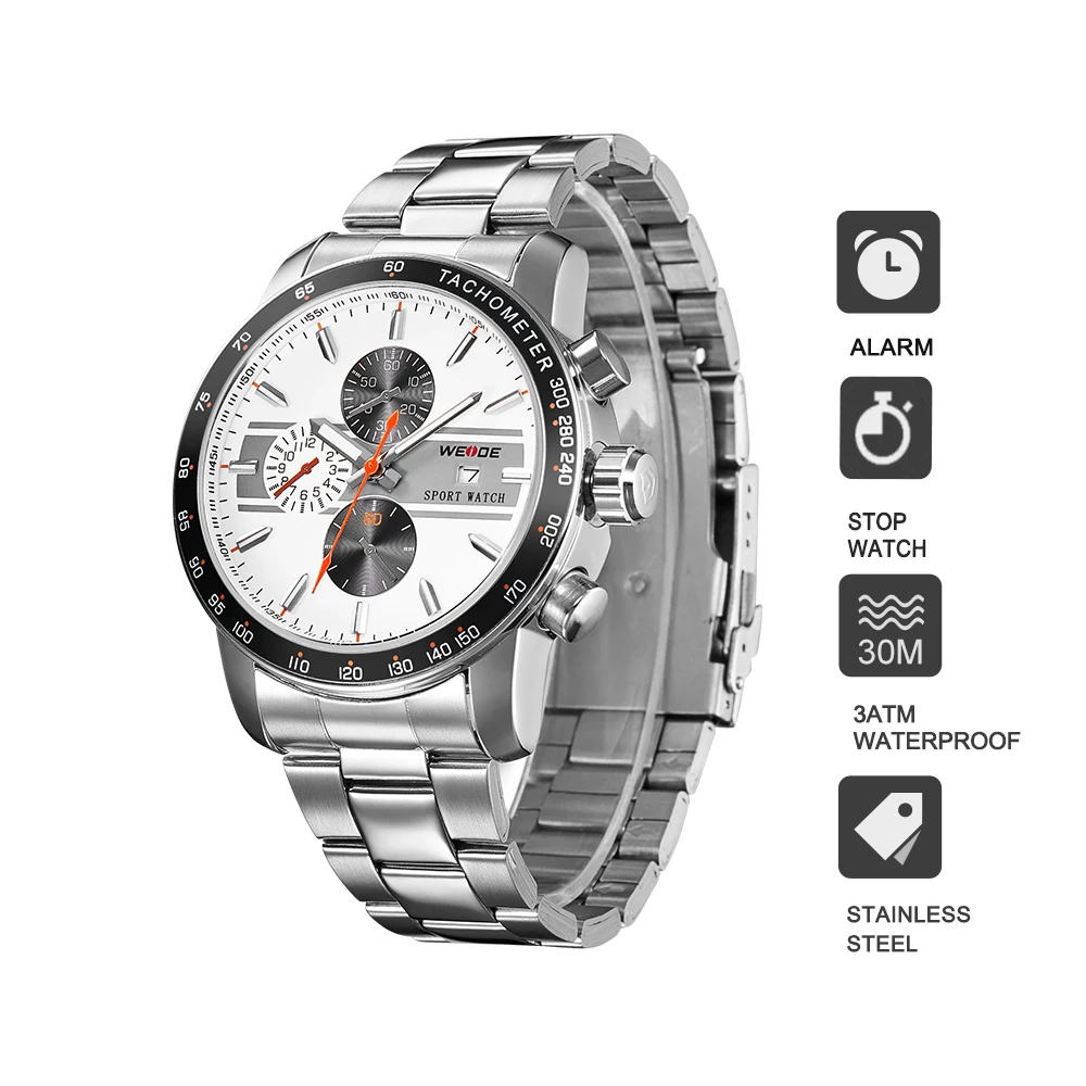 WEIDE 2017 Hot  Men Watches Top Brand Luxury Men Sports Men Analog Watch Waterproof Japan Movt Quartz  Stainless Steel  Clock