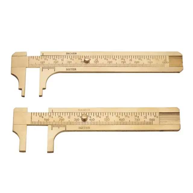 4/" Mini Brass Caliper Sliding Vernier Pocket Ruler Gauge Tool Measure Inch//Meter