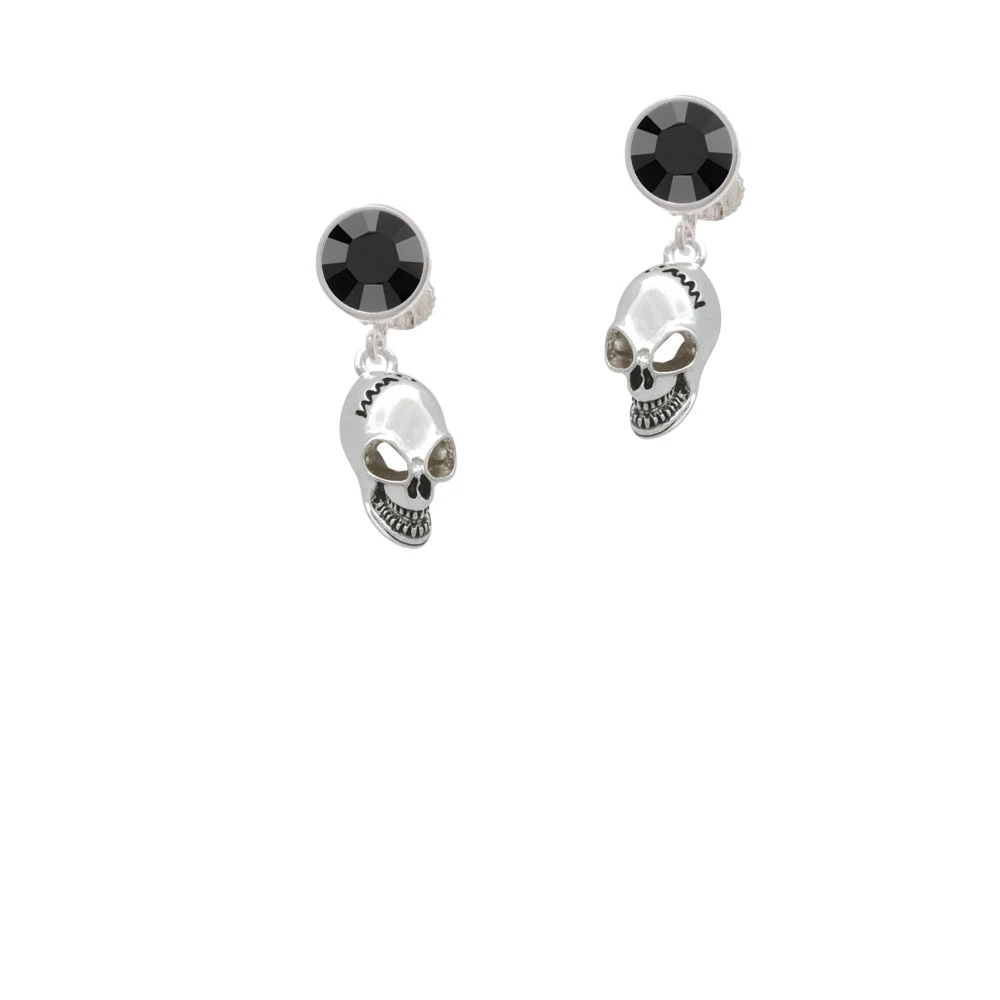 Large Skull Crystal Clip On Earrings (2)