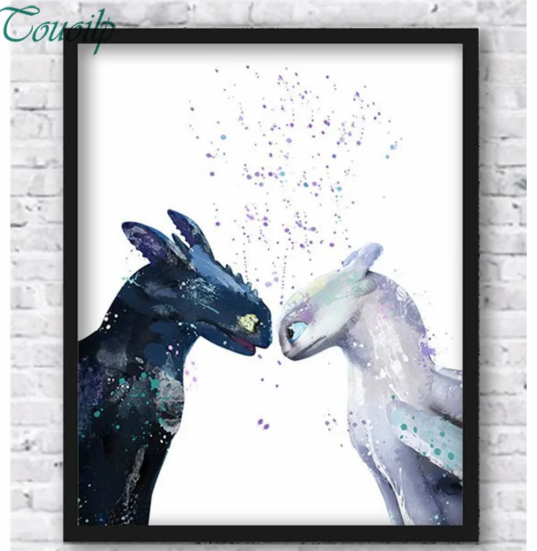 

Touoilp how to train your dragon painting art toothless poster sqaure round canvas art living wall decor oil painting on canvas