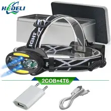 Светодиодные фары ИК датчик аккумуляторные светодиодные головной светильник 4 cree xml t6 2 cob головной светильник фонарь usb 18650 фара вспышка светильник Головной фонарь