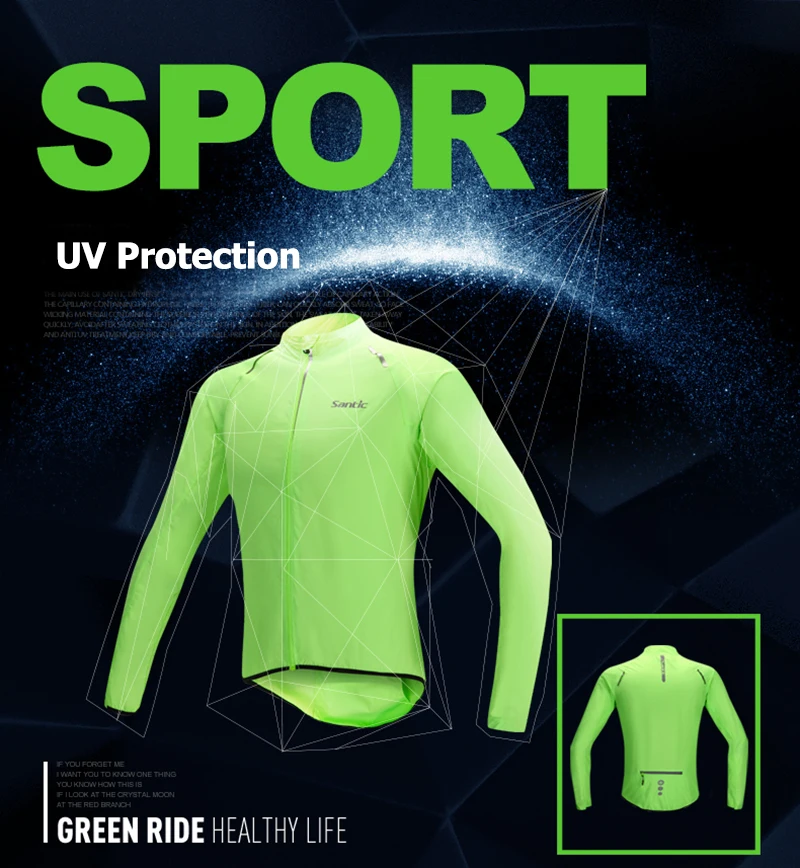 Santic Men Women Cycling Rain Anti-Shrink Coat Jersey Anti-pilling Bicycle Windproof Jacket Reflective Skin Coat Anti-Wrinkle Green SK0011 (12)