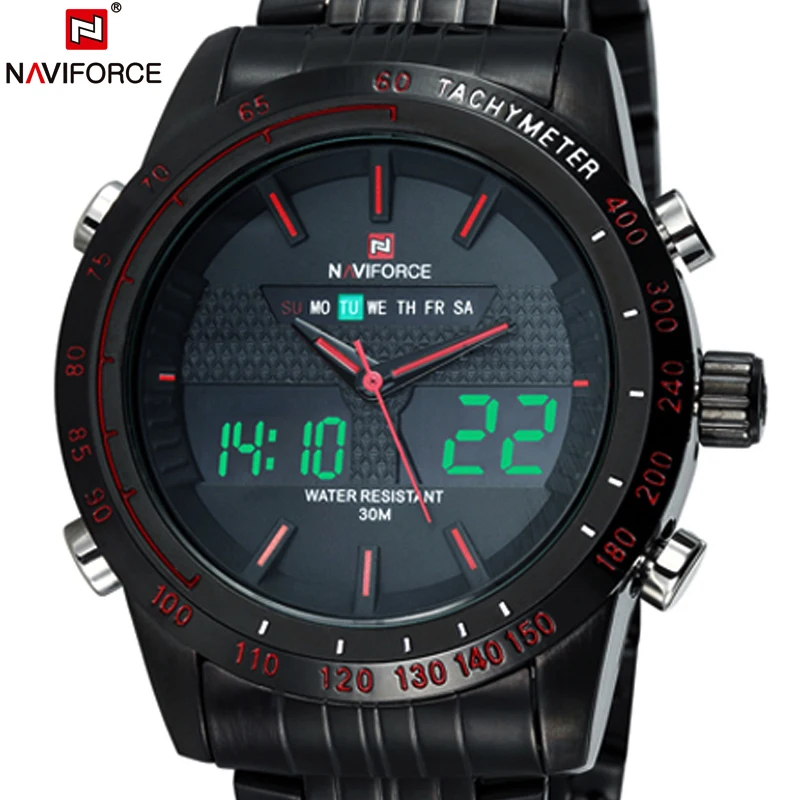 Original Luxury Brand NAVIFORCE Men Quartz Business Black Watch Stainless Steel Sport LED Watch digital Wrist