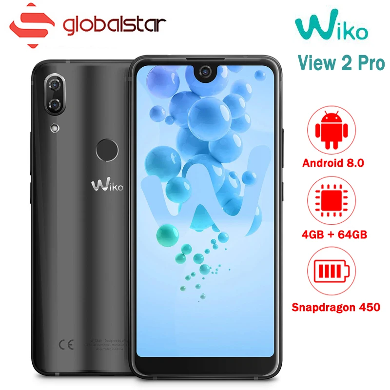 Wiko View 2 Pro 6,0 "19:9 мобильный телефон Android 8,0 4 ГБ + 64 16.0MP сотовые телефоны Snapdragon 450 Octa Core Смартфон Celular