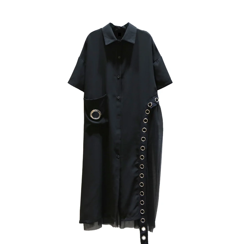 black ZQ2249 XITAO, сетчатая уличная блуза с подолом, женская одежда,, карман, дикий Джокер, пэчворк, отложной воротник, длинная, элегантная, с одной грудью, ZQ2249 - Цвет: black ZQ2249