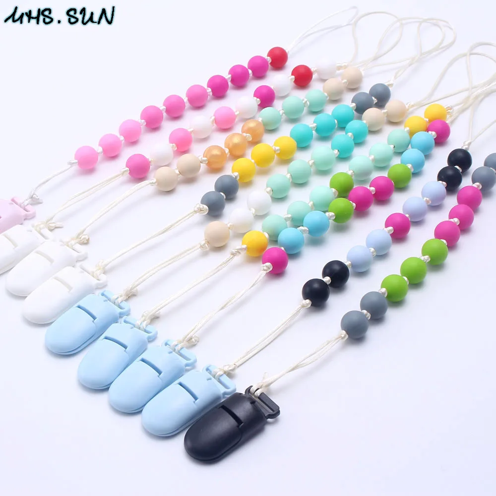 

MHS.SUN Infant baby boy/girls nursing teethers pacifier nipple chain good grade chewing round silicone beads pacifier clip toy