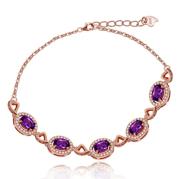 

Uloveido Women 925 Sterling Silver Natural Garnet and Amethyst Gemstone Bracelet Wedding jewelry February Birthstone FB051