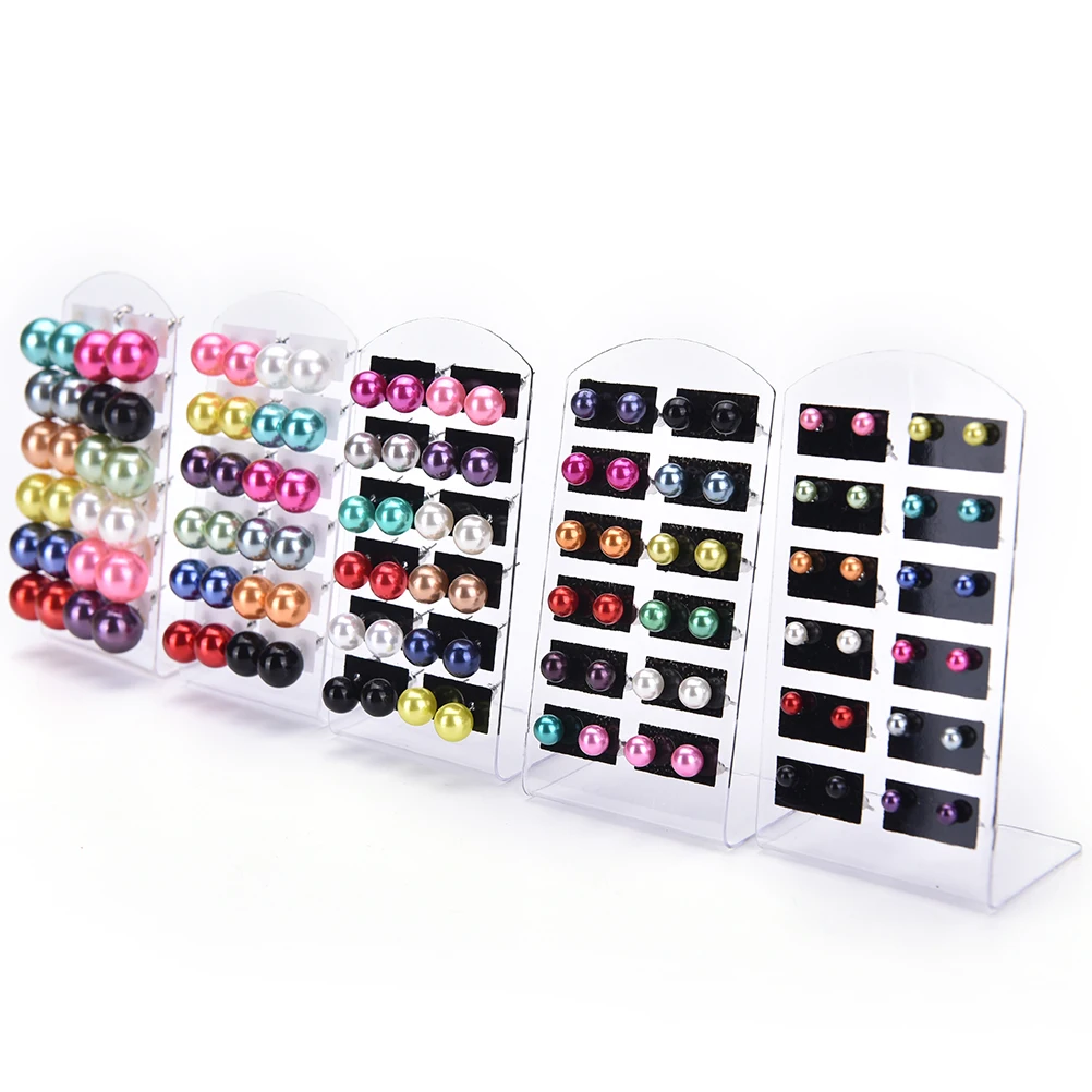 

12 Pairs/ Lot Wholesale Pearl Stud Earrings 2017 New Arrival Double Sided Earrings for Women Double Pearls Earring