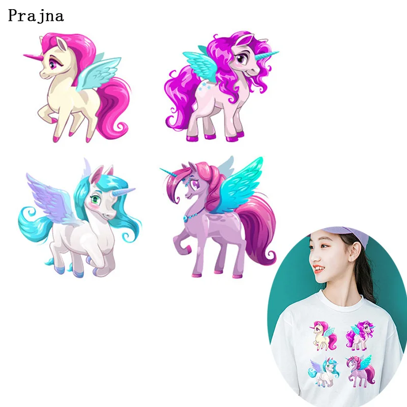 

Prajna Cute Unicorn Heat Transfer for Clothing DIY Printed Iron on Stickers Animal Cartoon Thermal Transfer Patches for Shirts F