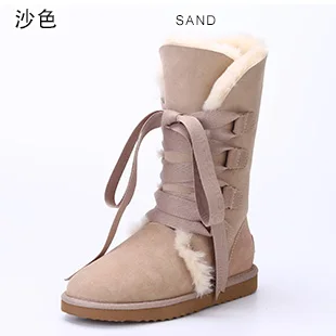 Новинка; Модные женские зимние ботинки на шнуровке; ботинки из натуральной овечьей кожи; Натуральная шерсть; зимняя женская обувь на меху; - Цвет: sand