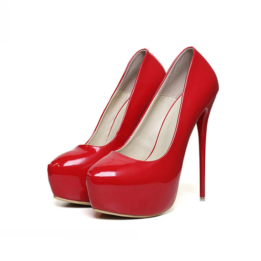 

2018 New Sexy Women Pumps Wedding Round Toe Fashion Women Shoes Platform Super High Thin Heel 16cm For Women Black White Red