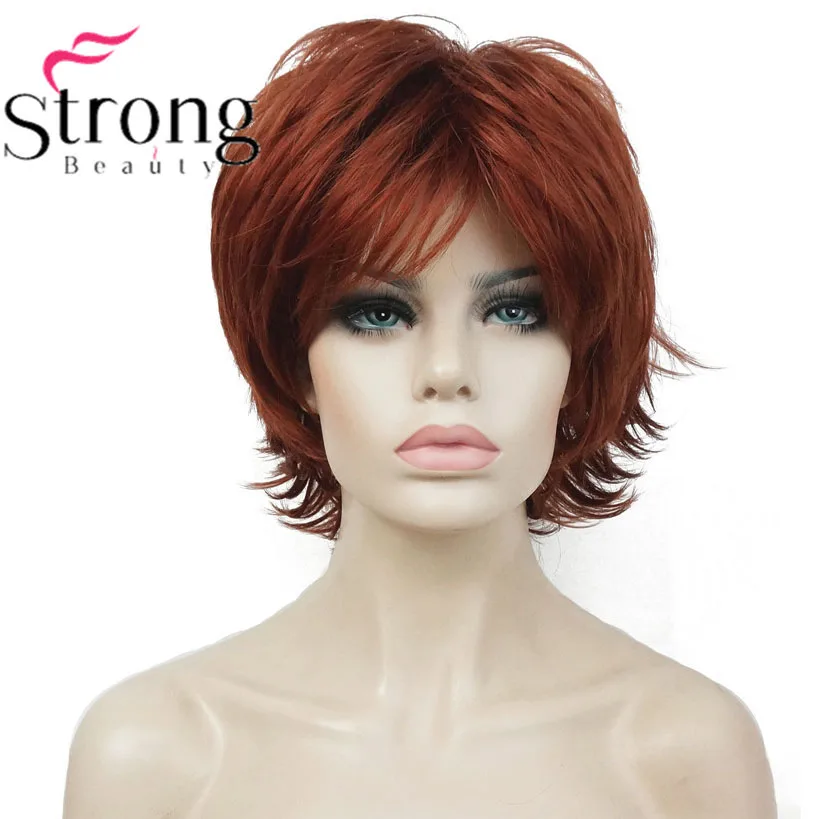 Strongbeauty Short Layered Shaggy Copper Red Full Synthetic Wig