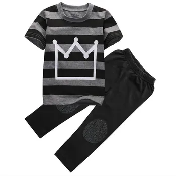 

Crown pattern US Toddler Kids Baby Boys Outfit T-shirt Tops+Long Pants 2pcs Summer Clothes Set