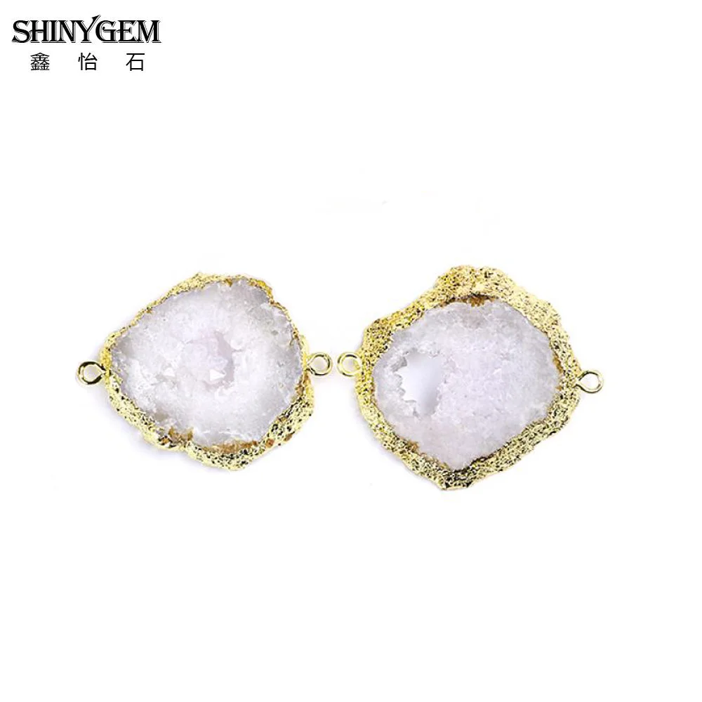 

ShinyGem Irregular White Druzy Connectors Charms 30-50mm Gold Natural Stone Connectors For DIY Earrings Jewelry Making 2pcs/Pair