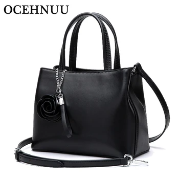 

OCEHNUU Brand Flower Ladies Handbags Women Genuine Leather Bags 2018 Woman Crossbody Shoulder Bag Female Black Bolso Mujer Solid