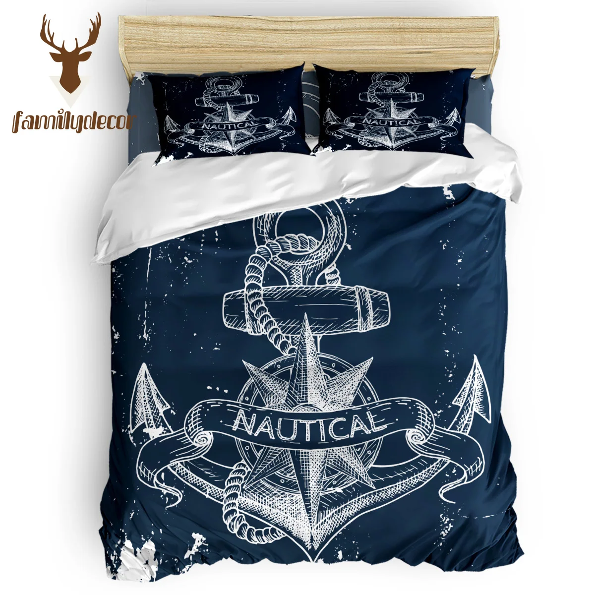 US $115.81 Family Decor Nautical Anchor Deep Blue Abraham  Birthday St Valentines Day Quilted Duvet Set California King Comfor