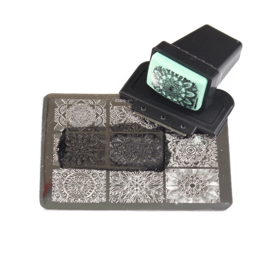 Conjunto de Mini Transferência de Ferramentas da Arte para Unhas Template + 1 Dedo Angel 6*8 Unha Carimbar Placas Stamper Faça Você Mesmo B001-010 10 Pcs 7 Modelos de unha artística