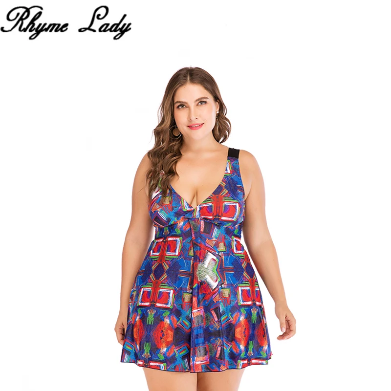 

Rhyme Lady large Size Swimwear For Women Sexy big Bust Swimsuit Female Print Beach Dress Bathing Suit L-5XL swimming suit