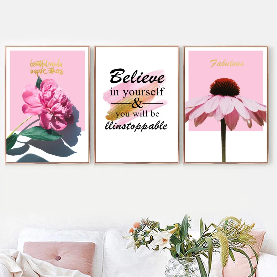 Aliexpress.com : Buy Wall Art Canvas Painting Pink Flower Quotes Plant