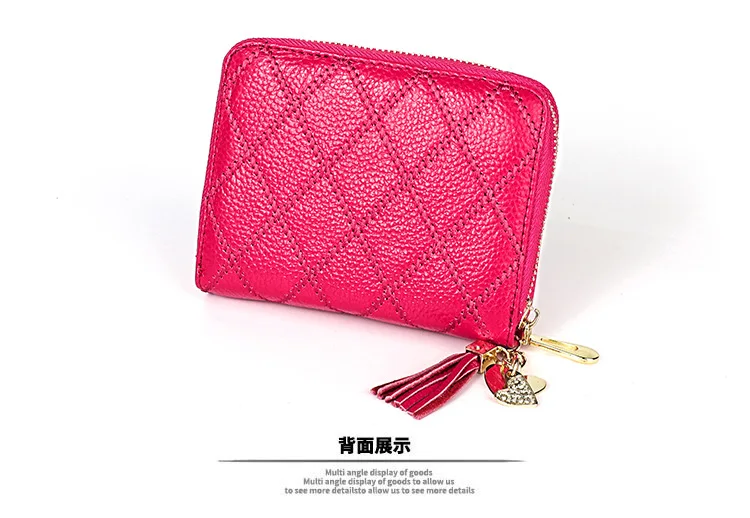Women wallets genuine leather fringed card bag card set lady zipper coin purse credit card anti-magnetic RFID female purses