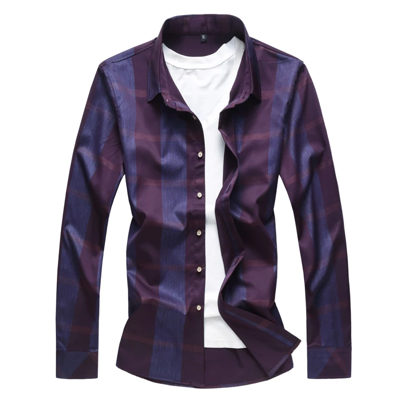 Shirt Men Slim Fit Mens Dress Shirts Male Clothing Brand Plaid Plus Size Mens Casual Shirts M-6XL 7XL SA53