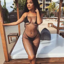 Новинка, женское сексуальное бикини с пайетками, вязаная крючком, пляжная одежда, черная сетчатая накидка, купальник, Сексуальное мини платье на бретельках