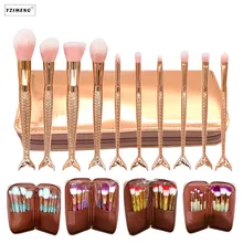 10Pcs Mermaid Makeup Brush with UP Bag Cosmetic Tools Kit Makeup Brush Set Eyeshadow Eyebrow Powder Blush Brush Make Up Tools 9pcs professional makeup make up cosmetic brush set kit tool with leather bag