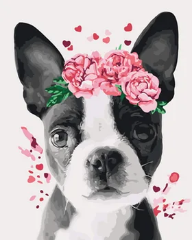 

Frameless painting by numbers paint by numbers for home decor PBN for living room 4050 dog with flower