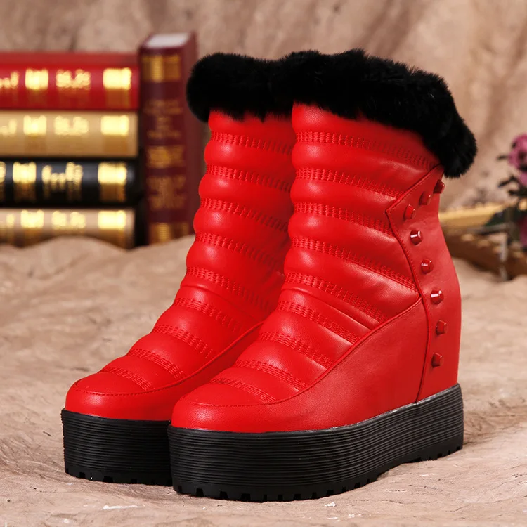 

Winter Women Height Increase Elevator Chunky Heel Rivets Round Toe Side Zipper Fashion Warm Snow Boots Size 35-39 SXQ0811