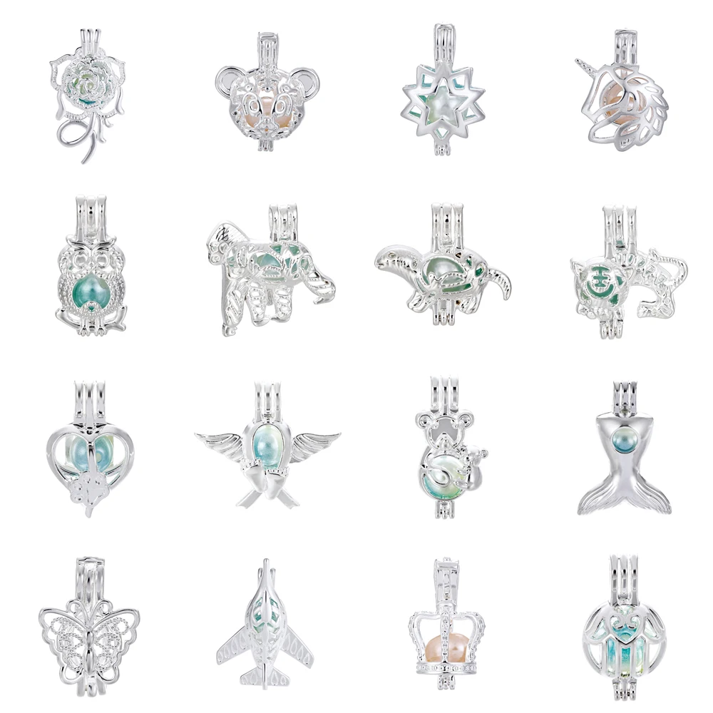 

1pc Silver Owl Butterfly Rose Heart Tiger Pearl Cage Bead Cage Essential Oil Diffuser Locket Pendant Jewelry Making Oyster Pearl