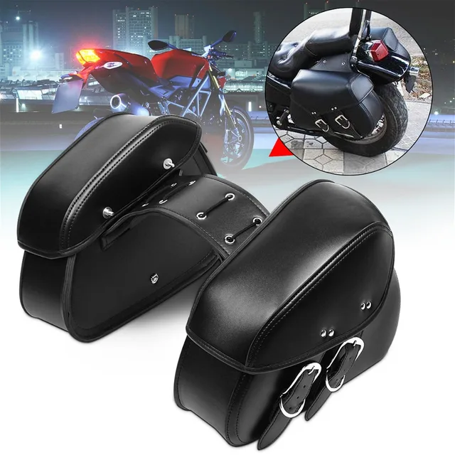 1 Pair Black Motorcycle Motorbike Saddle Bag Tail Rear Bags PU Leather Tool Bags Left Right Side For Harley/Honda/Kawasaki