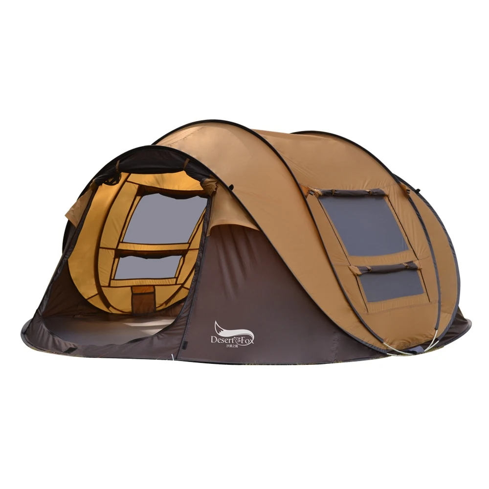 Всплывающая палатка для семьи в пустыне и лисе, Автоматическая мгновенная установка на 3-4 человека, 4 сезона, водонепроницаемая палатка для пеших прогулок, кемпинга, путешествий - Цвет: Brown
