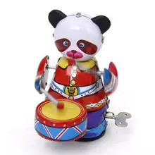 Moda nuevos niños lindo Vintage regalo de colección estilo Retro Wind Up Panda Drummer estaño reloj de juguete Beating Drums