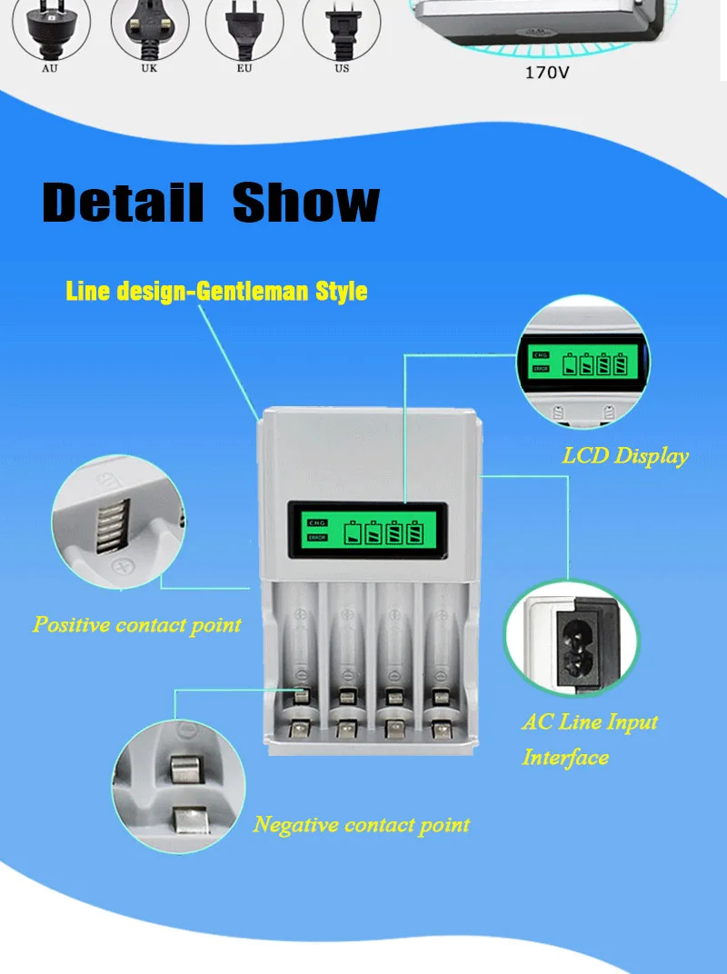 Оригинальное зарядное устройство для аккумуляторов nimh зарядное устройство ЖК-дисплей Интеллектуальный для перезаряжаемой батареи AA/AAA NiCd NiMh 4 слота завод