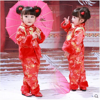 The new Winter chinese style Luck baby girls outfit suits children