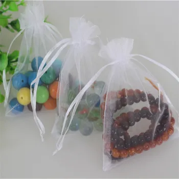 

Wholesale 100pcs/lot 9*12cm White Jewelry Drawstring Bags Can Be Customized Print Logo Tulle Christmas Organza Gift Pouches