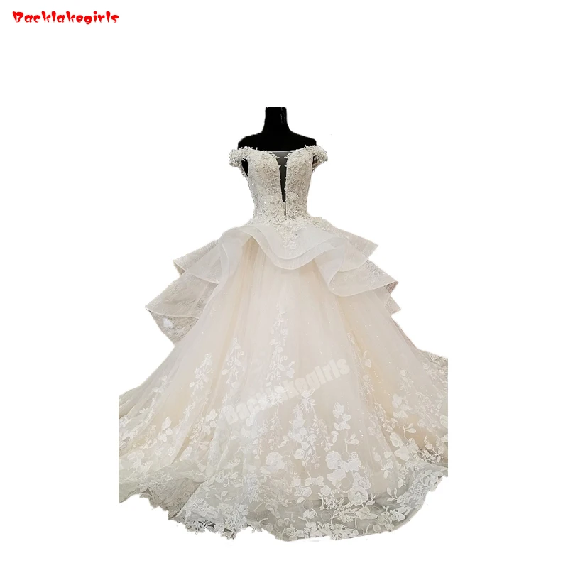 

Backlakegirls Vintage Ball Gowns Wedding Dress Off Shoulder Sheer Top Corset Appliques Flowers 2018 Hot Salebridal Bridal Gowns